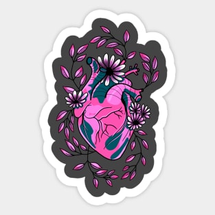 enchanted pink heart, witchy flowers and leaves cute gift Sticker